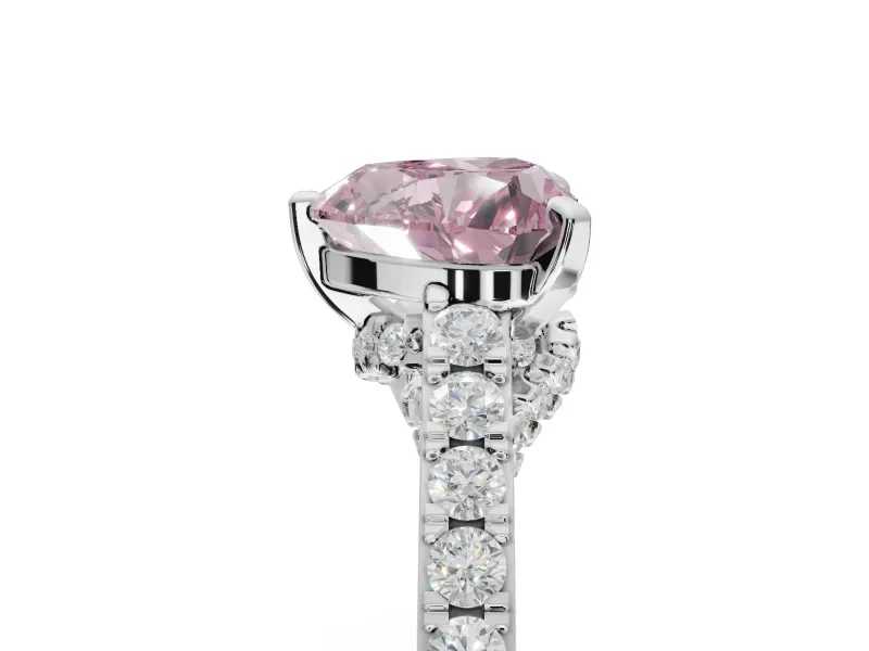 Heart-Shaped Pavé Solitaire Engagement Ring Setting for a Fancy Pink Lab-Grown Diamond | Crossover Gallery | Platinum
