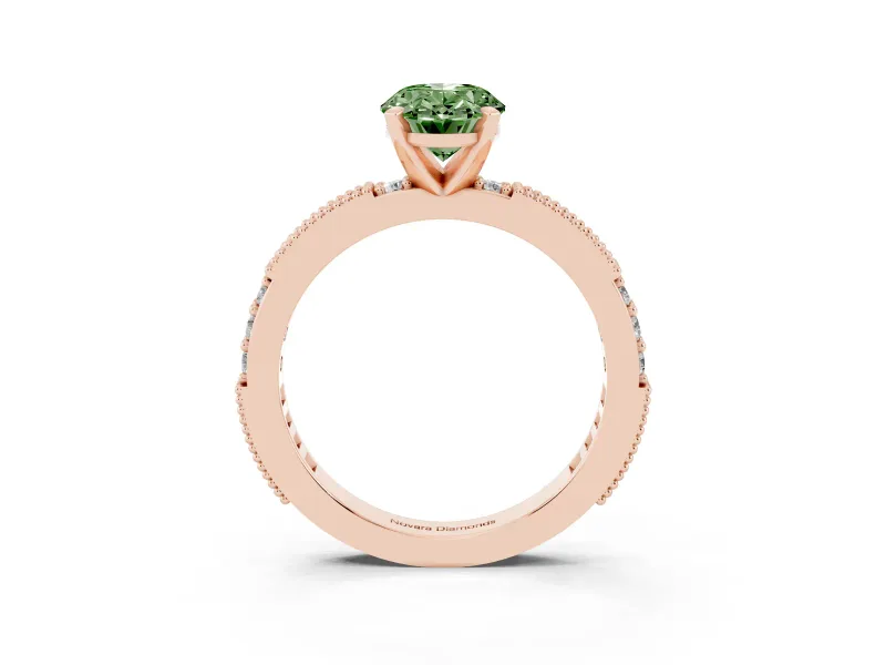 Oval Vintage Pavé Engagement Ring Setting for a Fancy Green Lab-Grown Diamond | Rose Gold