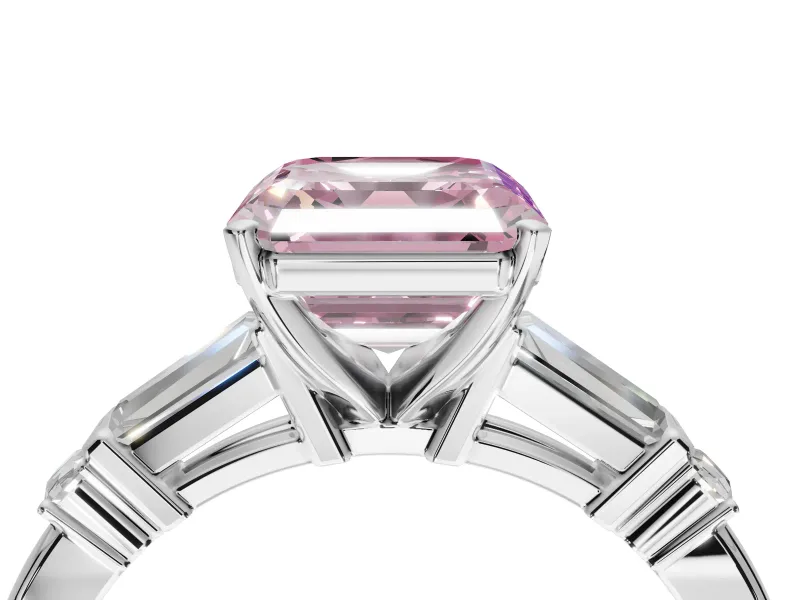 Asscher Cut Tapered Baguette Engagement Ring Setting for a Fancy Pink Lab-Grown Diamond | Sterling Silver