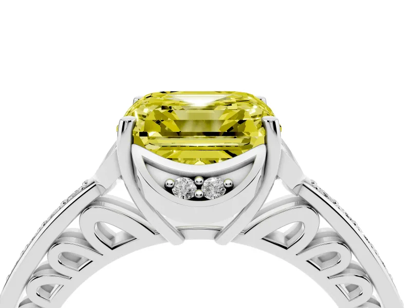Asscher Cut Floral Pavé Engagement Ring Setting for a Fancy Yellow Lab-Grown Diamond | Platinum