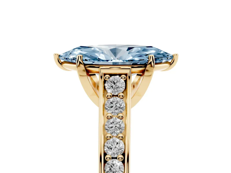 Marquise Graduated Pavé Engagement Ring Setting for a Fancy Blue Lab-Grown Diamond | Yellow Gold