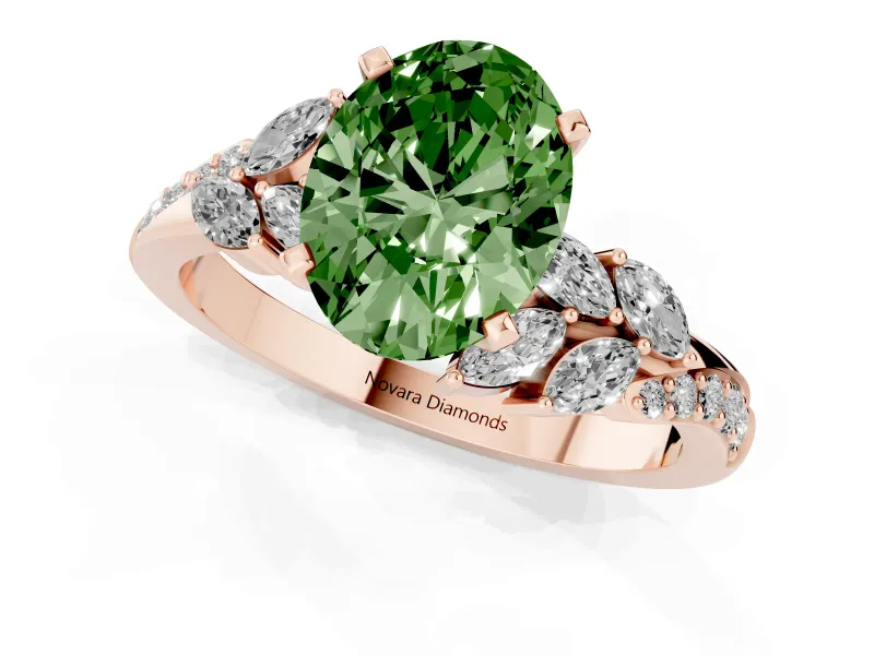 Oval Floral Engagement Ring Setting for a Fancy Green Lab-Grown Diamond | Rose Gold