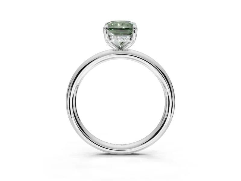 Radiant Cut Hidden Halo Ring Setting for a Fancy Green Lab-Grown Diamond | Platinum