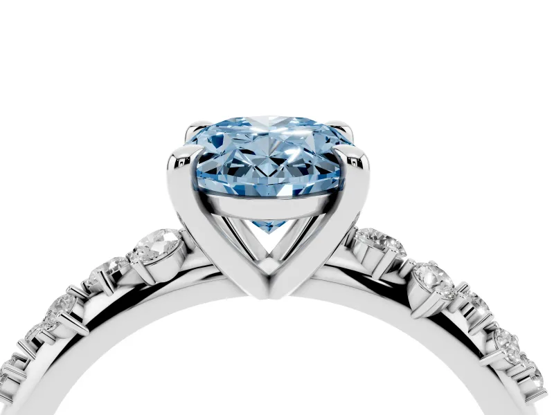 Oval Graduated Accent Engagement Ring Setting for a Fancy Blue Lab-Grown Diamond | White Gold