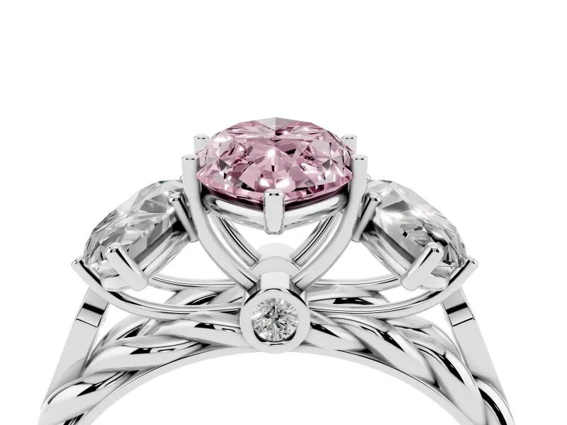 Fancy Pink Marquise Cut Diamond Three-Stone Ring Set in Silver with Braided Band