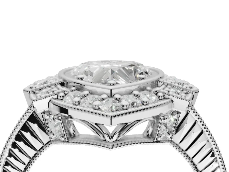 Heart-Shaped Vintage Halo Engagement Ring Setting | Art Deco Side Panels | Platinum