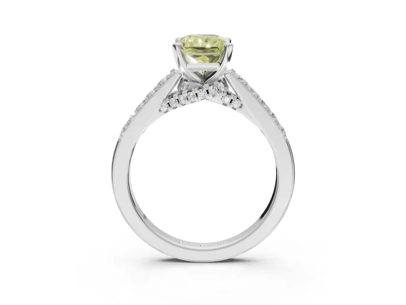 Radiant Cut Pavé Solitaire Engagement Ring Setting for a Fancy Yellow Lab-Grown Diamond | Crossover Gallery | White Gold