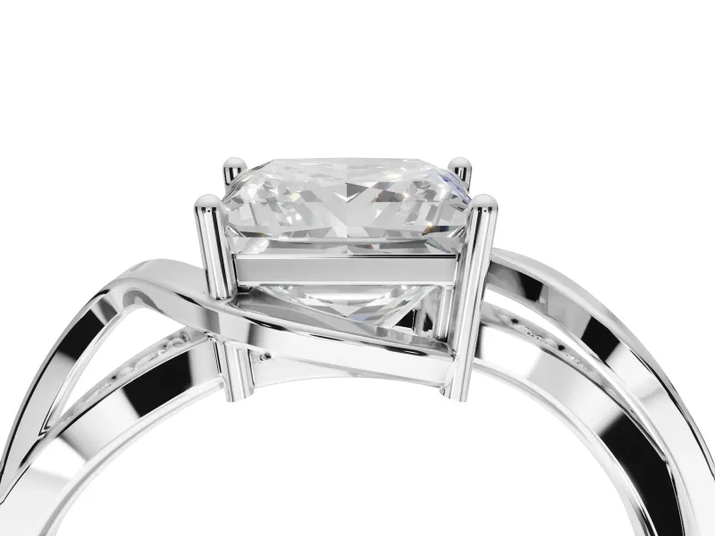 Princess Cut Bypass Solitaire Engagement Ring Setting | Pavé and Plain Strands | Platinum