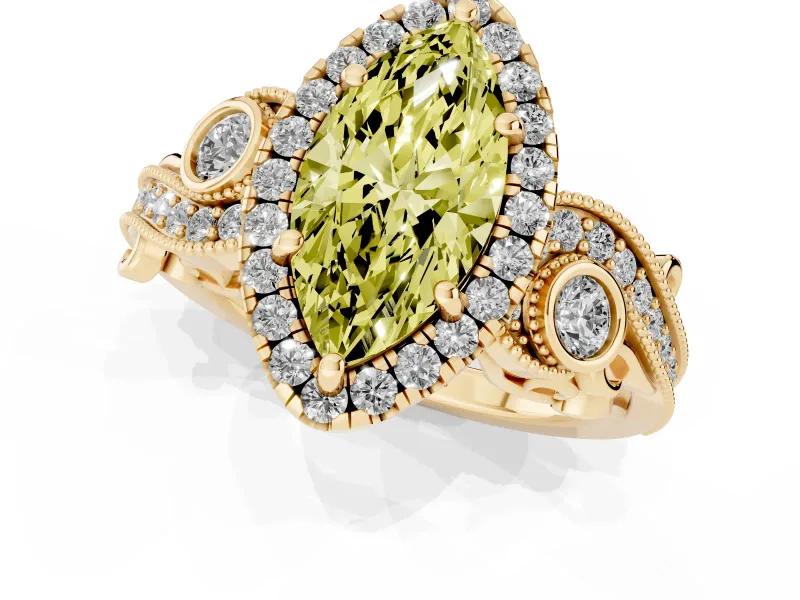 Marquise Halo Engagement Ring Setting for a Fancy Yellow Lab-Grown Diamond | Yellow Gold - Design NV-24754