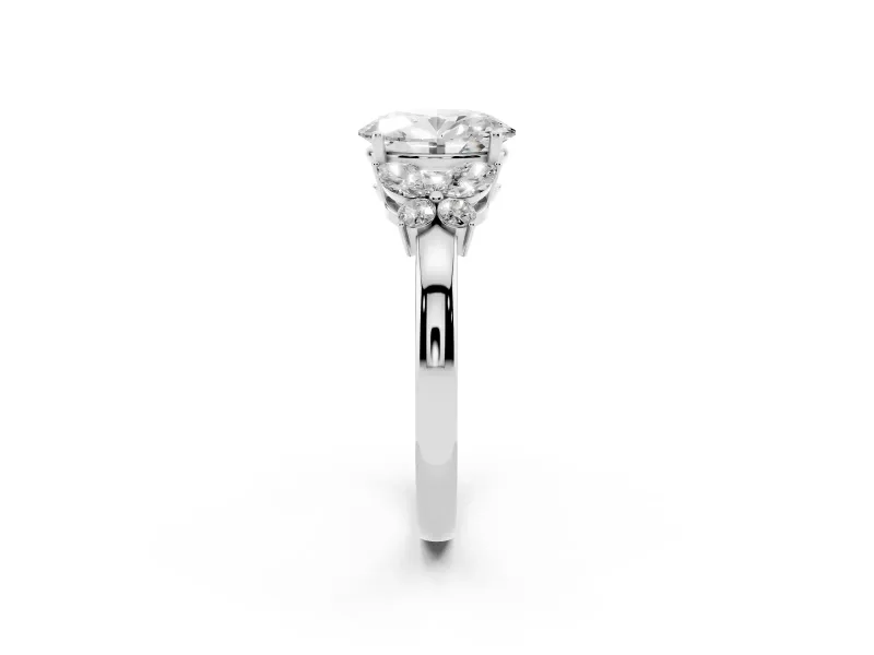 Oval Petal Accent Engagement Ring Setting | Marquise and Round Sides | Sterling Silver