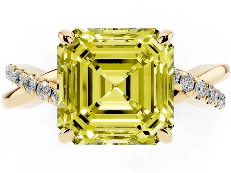 Asscher Cut Twist Engagement Ring Setting for a Fancy Yellow Lab-Grown Diamond | Yellow Gold