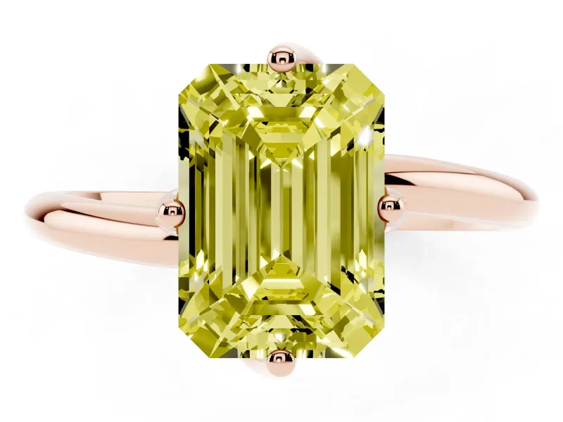 Emerald Cut Bypass Solitaire Engagement Ring Setting for a Fancy Yellow Lab-Grown Diamond | Plain Band | Rose Gold
