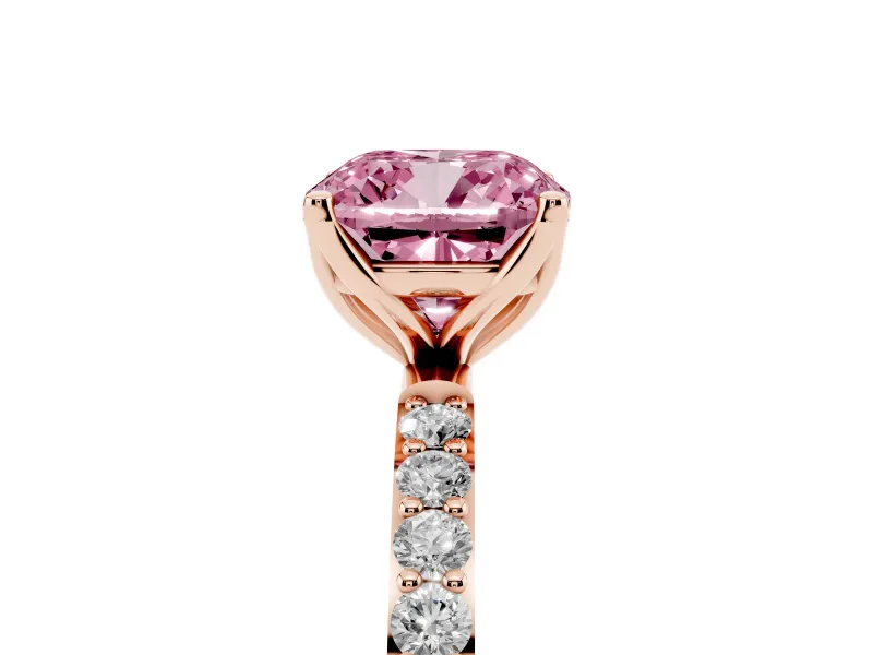 Cushion Cut Pave Engagement Ring Setting for a Fancy Pink Lab-Grown Diamond | Slim Band | Rose Gold