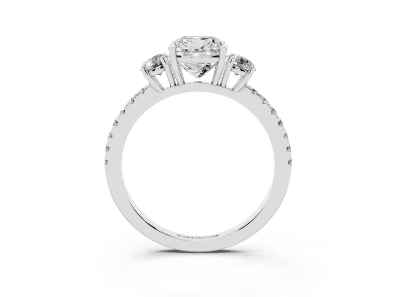 Cushion Cut Three Stone Engagement Ring Setting | Pave Shoulders | Platinum