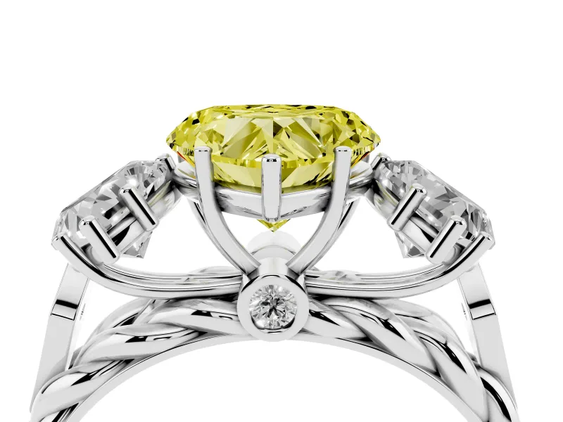 Heart-Shaped Three Stone Engagement Ring Setting for a Fancy Yellow Lab-Grown Diamond | Braided Band | White Gold