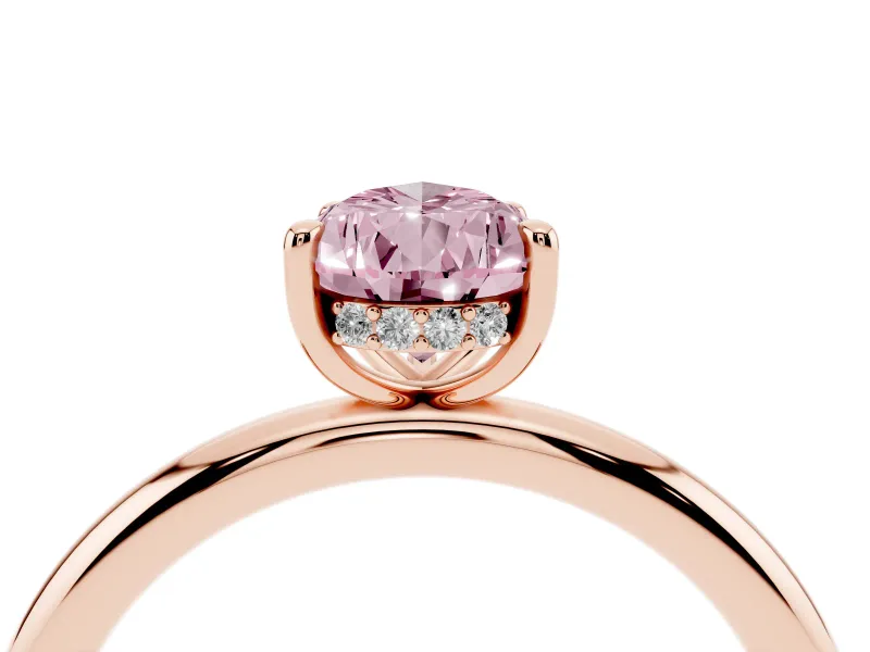 Fancy Pink Pear Cut Diamond Solitaire Ring Set in Rose gold with Thin Band and Prong Setting