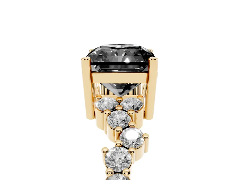 Radiant Cut Scattered Accent Engagement Ring Setting for a Black Center | Slim Band | Yellow Gold