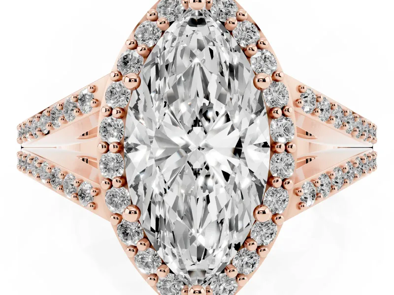 Marquise Halo Engagement Ring Setting | V-Split Pavé Band | Rose Gold