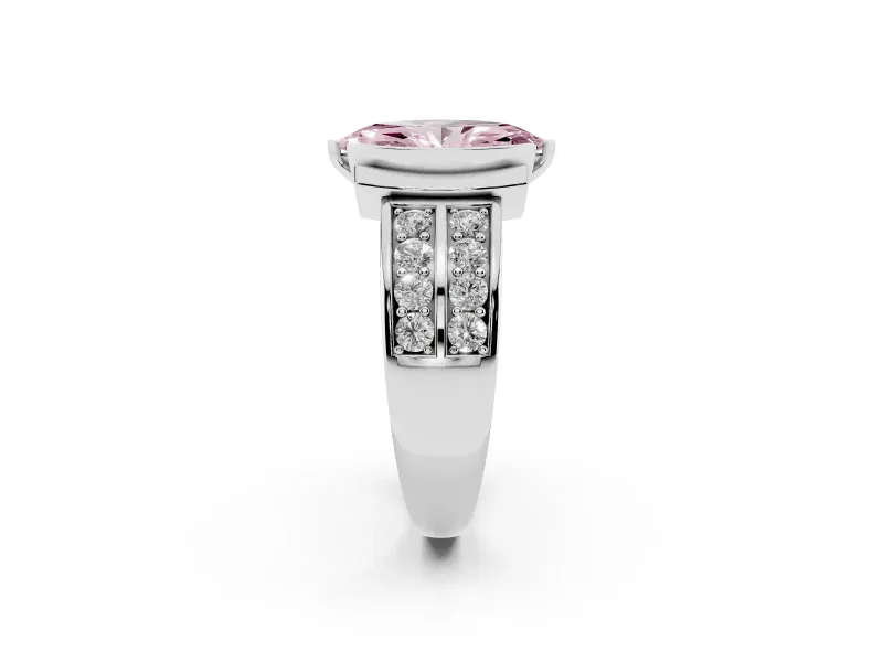 Marquise Half Bezel Engagement Ring Setting for a Fancy Pink Lab-Grown Diamond | Channel Band | Sterling Silver