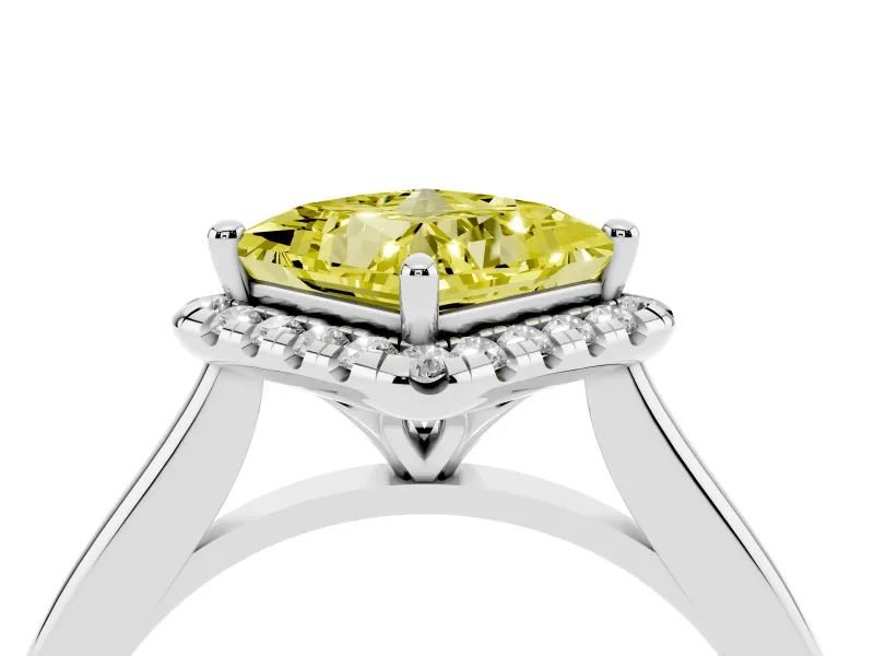 Princess Cut Halo Engagement Ring Setting for a Fancy Yellow Lab-Grown Diamond | Plain Polished Band | White Gold