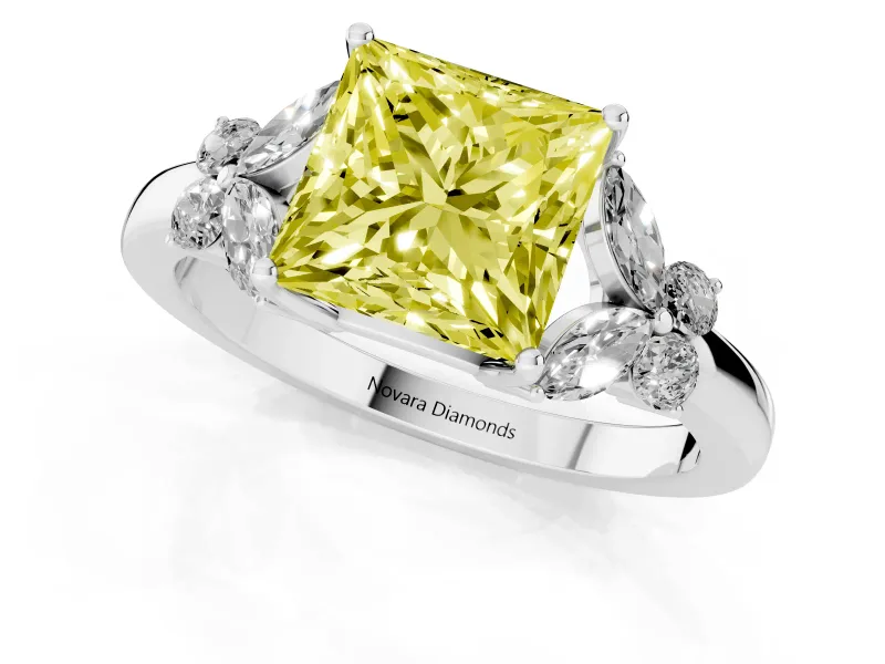 Princess Cut Petal Engagement Ring Setting for a Fancy Yellow Lab-Grown Diamond | White Gold