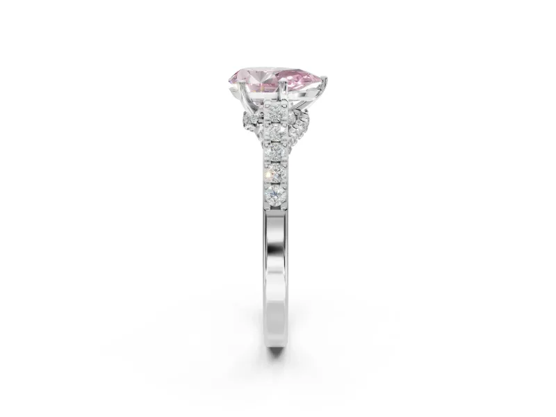 Pear-Shaped Pavé Solitaire Engagement Ring Setting for a Fancy Pink Lab-Grown Diamond | Crossover Gallery | White Gold