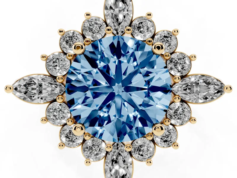 Round Engagement Ring Setting for a Fancy Blue Lab-Grown Diamond | Yellow Gold - Design NV-24790