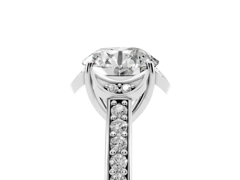 Round Floral Pavé Engagement Ring Setting | Petal Accents | White Gold