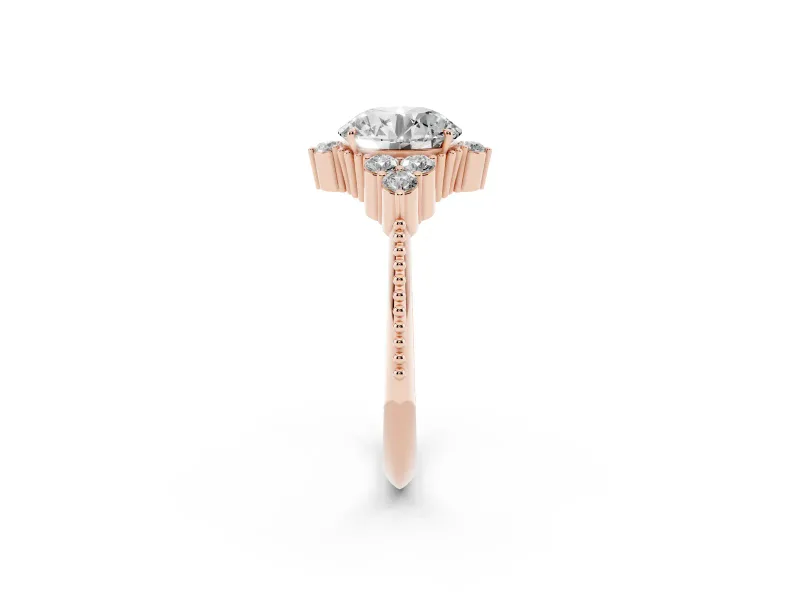 Round Vintage Cluster Engagement Ring Setting | Beaded Edges | Rose Gold
