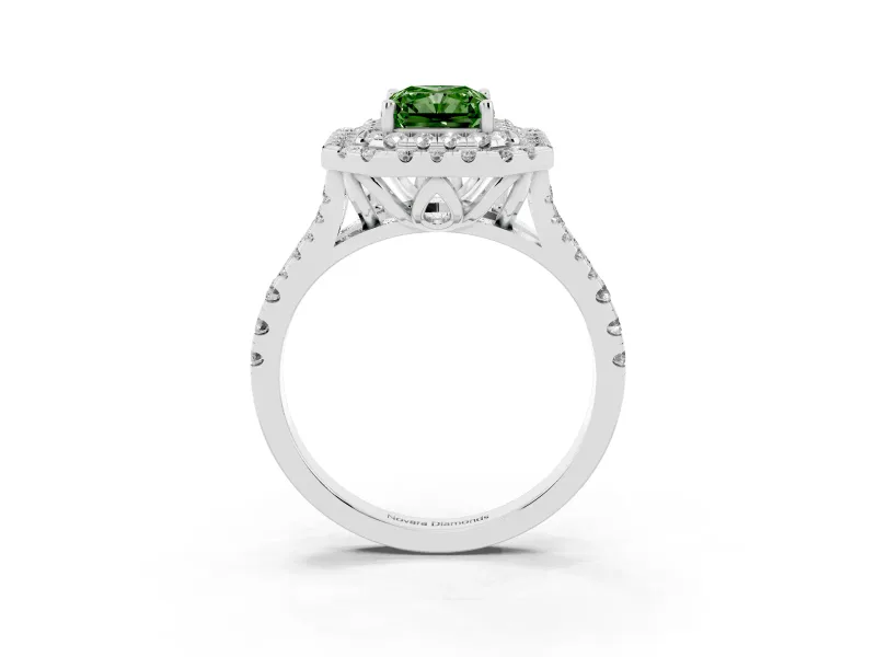 Radiant Cut Halo Engagement Ring Setting for a Fancy Green Lab-Grown Diamond | Sterling Silver - Design NV-24796
