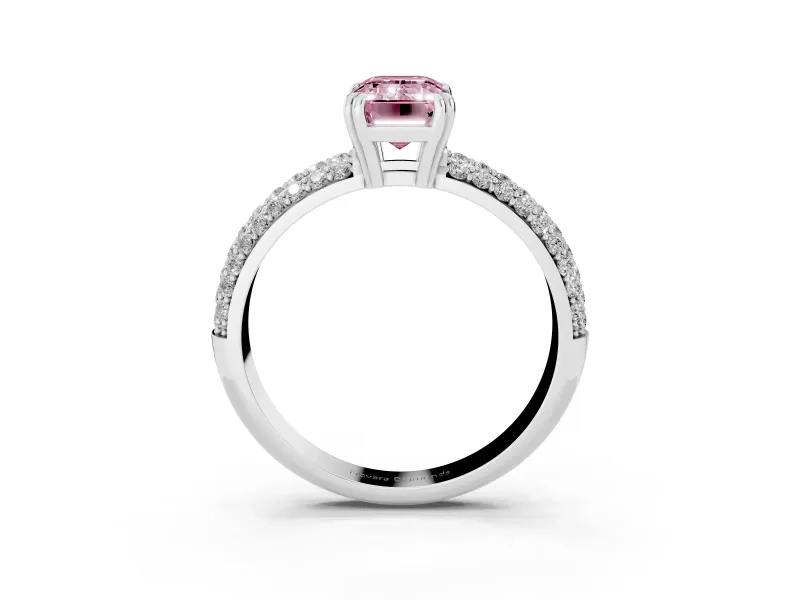 Emerald Cut Three Row Pave Engagement Ring Setting for a Fancy Pink Lab-Grown Diamond | Platinum