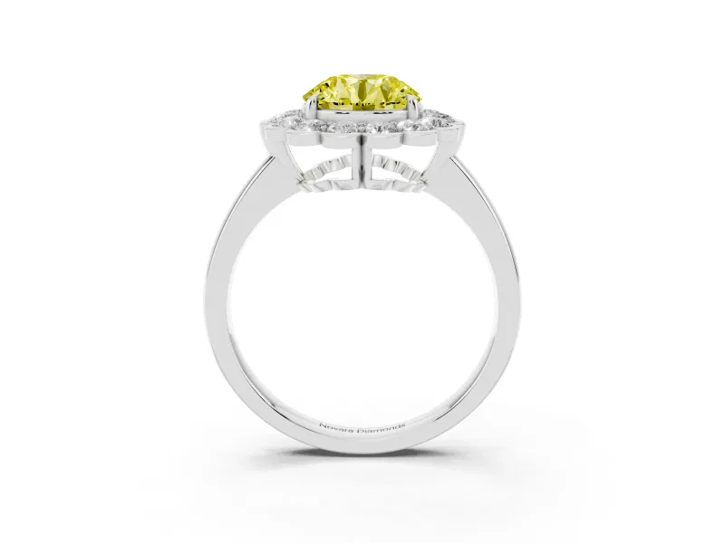 Round Scalloped Cluster Halo Engagement Ring Setting for a Fancy Yellow Lab-Grown Diamond | Plain Band | Platinum