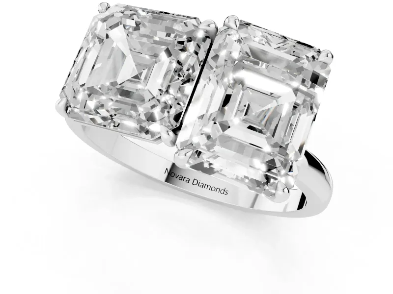 Asscher Cut and Emerald Cut Toi Moi Ring Set in Platinum with Prong Setting
