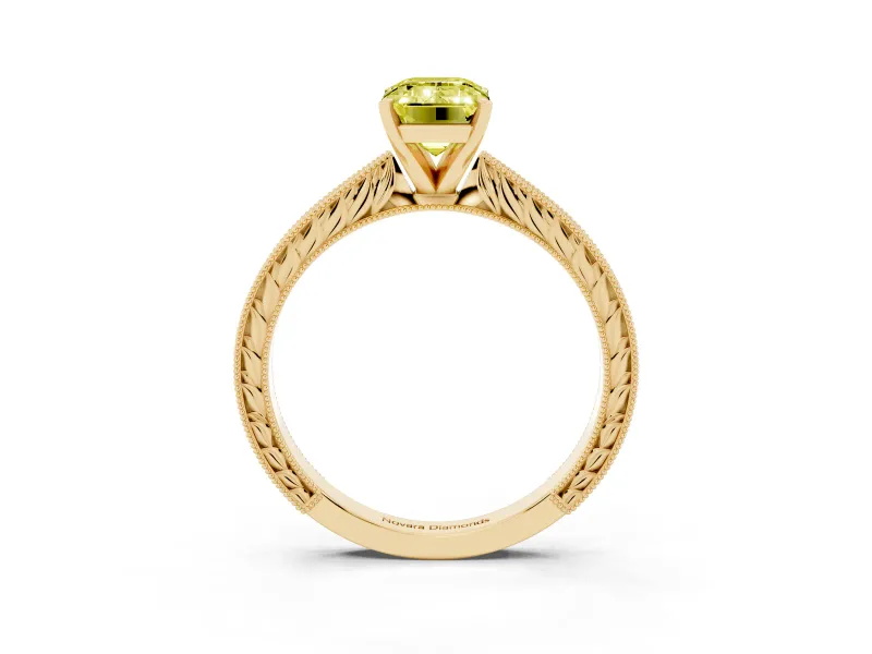 Emerald Cut Engraved Engagement Ring Setting for a Fancy Yellow Lab-Grown Diamond | Yellow Gold