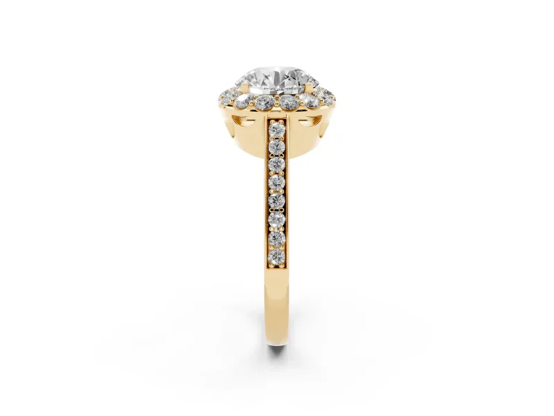 Round Floral Halo Engagement Ring Setting | Large Round Accents | Yellow Gold