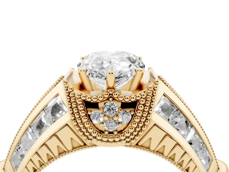 Pear Cut Diamond Vintage-Inspired Milgrain Ring Set in Yellow gold with Accent Split Shank