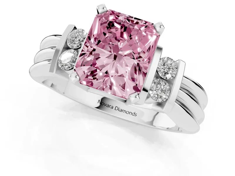 Radiant Cut Bar-Set Engagement Ring Setting for a Fancy Pink Lab-Grown Diamond | Sterling Silver