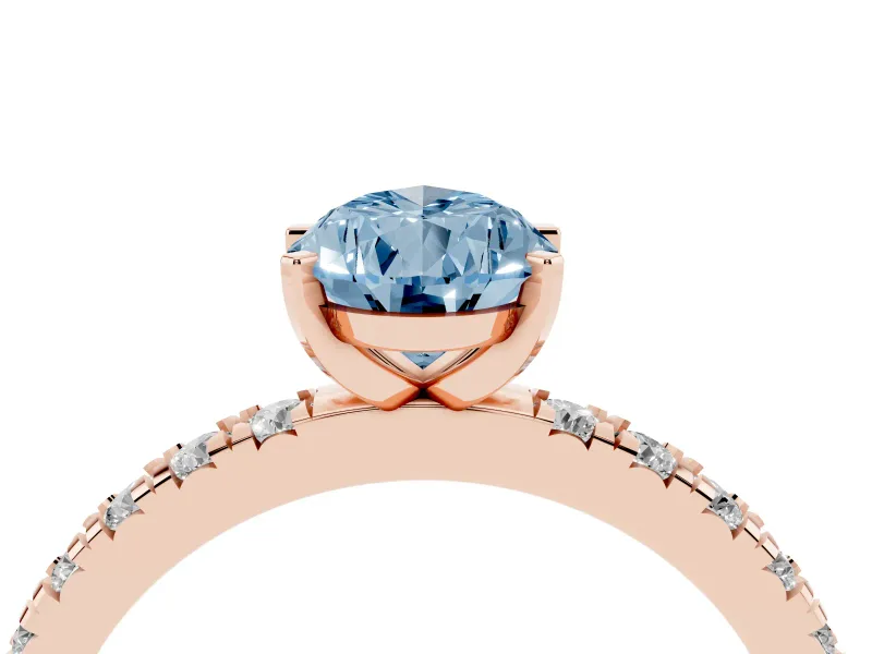 Fancy Blue Pear Cut Diamond Pavé Band Solitaire Set in Rose gold with Prong Setting