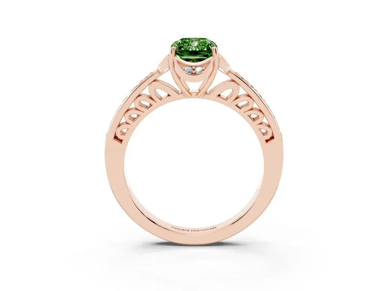 Radiant Cut Floral Pavé Engagement Ring Setting for a Fancy Green Lab-Grown Diamond | Rose Gold