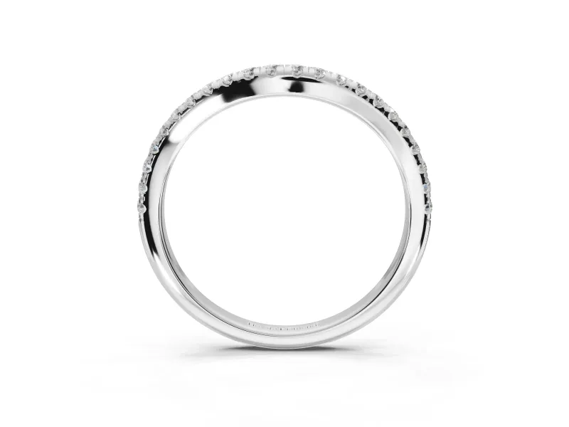 Round Lab-Grown Diamond Pavé Curved Half Eternity Wedding Band | Rounded Edges | White Gold