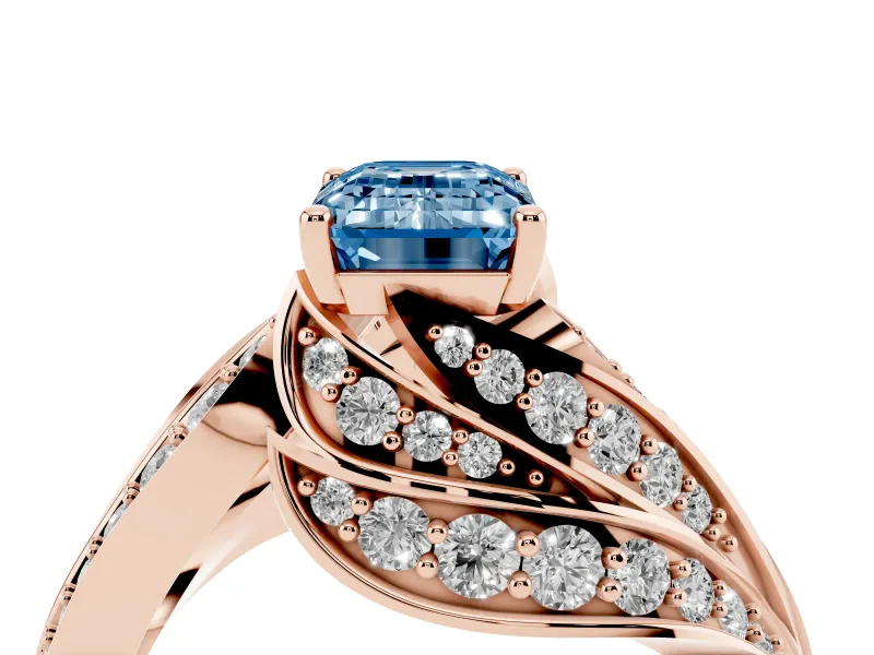 Emerald Cut Bypass Hidden Halo Engagement Ring Setting for a Fancy Blue Lab-Grown Diamond | Graduated Pavé | Rose Gold