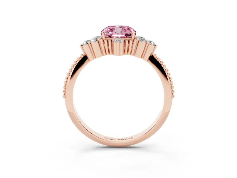 Cushion Cut Cluster Engagement Ring Setting for a Fancy Pink Lab-Grown Diamond | Rose Gold