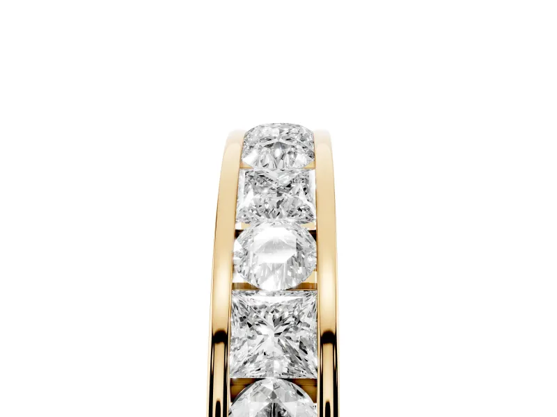 Princess Diamond Channel Set Promise Ring Set in Yellow gold with Round Accent Stations