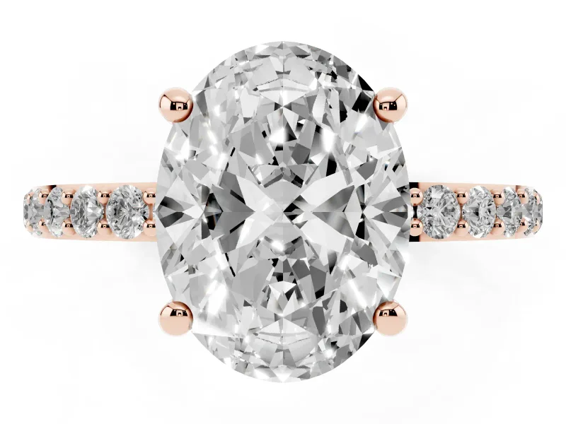 7 Carat Oval Lab-Grown Diamond Solitaire Engagement Ring | Pavé Shoulders | Rose Gold