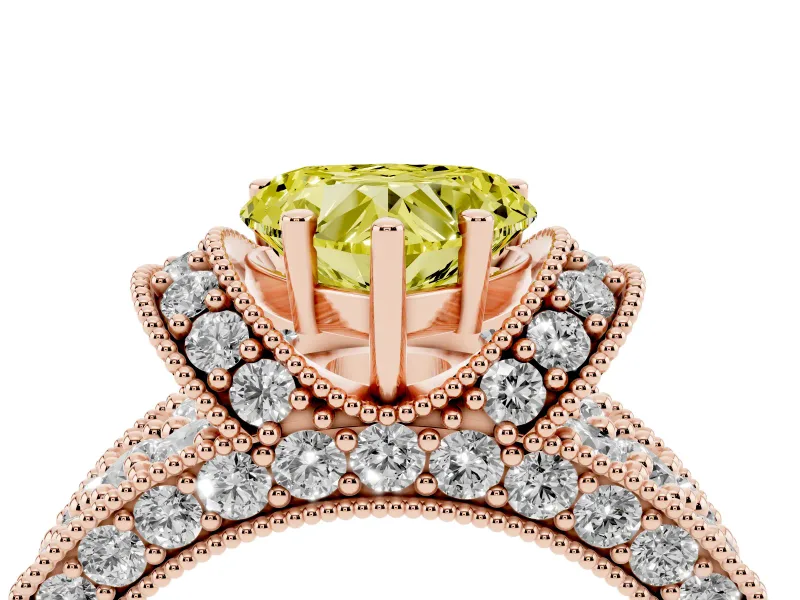 Heart-Shaped Vintage Pave Engagement Ring Setting for a Fancy Yellow Lab-Grown Diamond | Milgrain Edges | Rose Gold