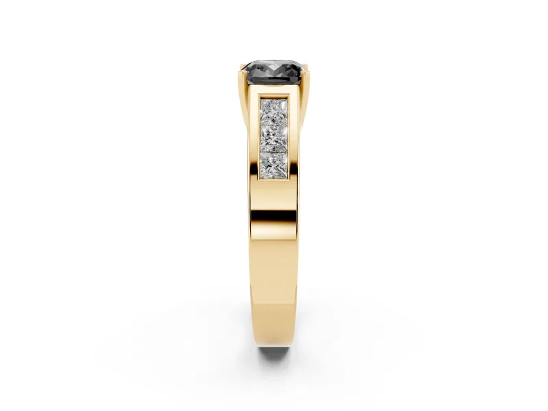 Cushion Cut Channel-Set Engagement Ring Setting for a Black Center | Wide Band | Yellow Gold