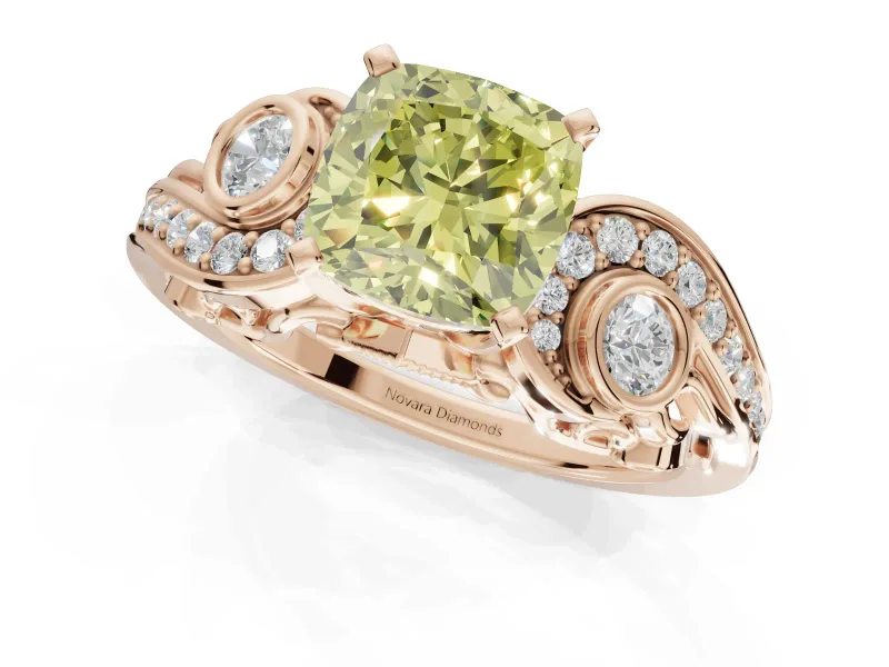 Cushion Cut Swirl Engagement Ring Setting for a Fancy Yellow Lab-Grown Diamond | Rose Gold
