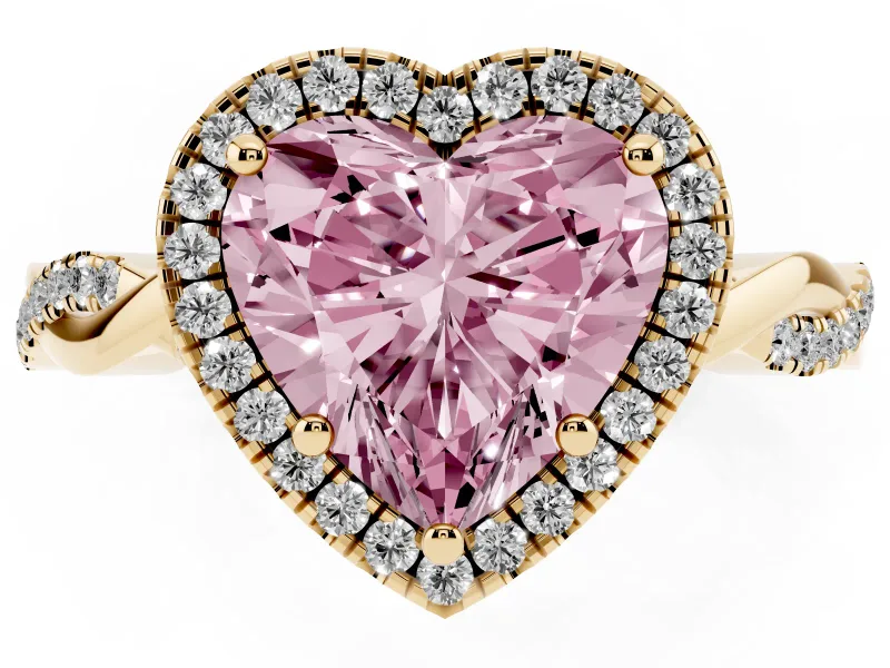 Heart-Shaped Twisted Halo Engagement Ring Setting for a Fancy Pink Lab-Grown Diamond | Yellow Gold