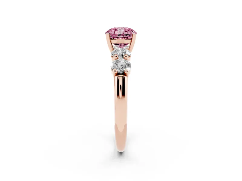 Cushion Cut Five Stone Engagement Ring Setting for a Fancy Pink Lab-Grown Diamond | Prong Set Side Stones | Rose Gold
