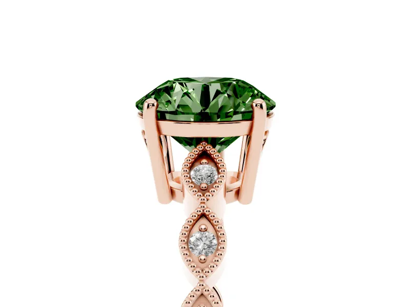 Round Milgrain Solitaire Engagement Ring Setting for a Fancy Green Lab-Grown Diamond | Rose Gold